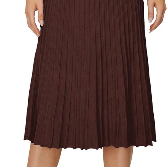 Women's Knit Maxi Pleated Skirts, High Waist Elastic A Line Long Skirt for Fall - Picture 1 of 5